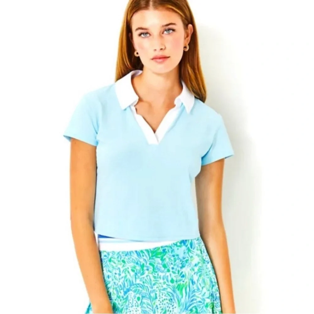 Lilly Pulitzer Luxletic x Meryl Imara Crop Polo UPF50+ Hydra Blue